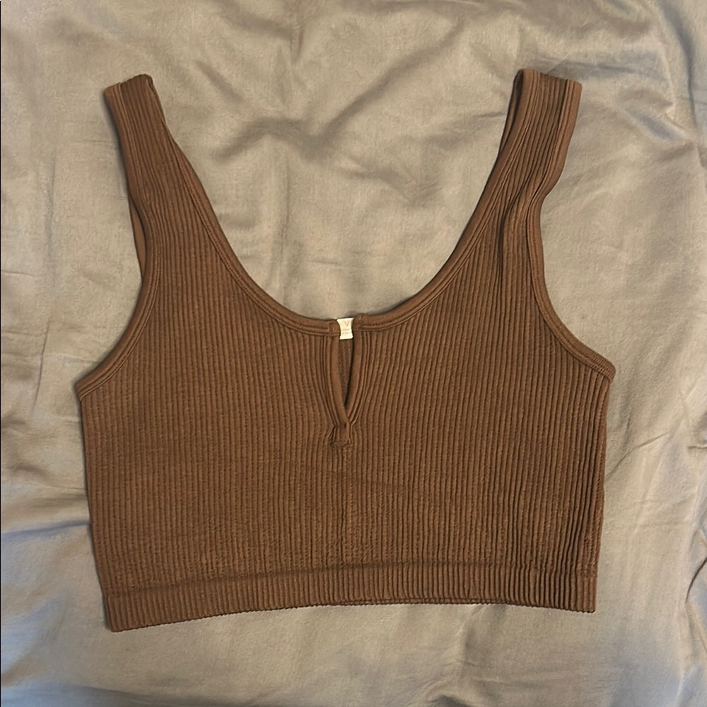 Brown Ribbed Women's Top